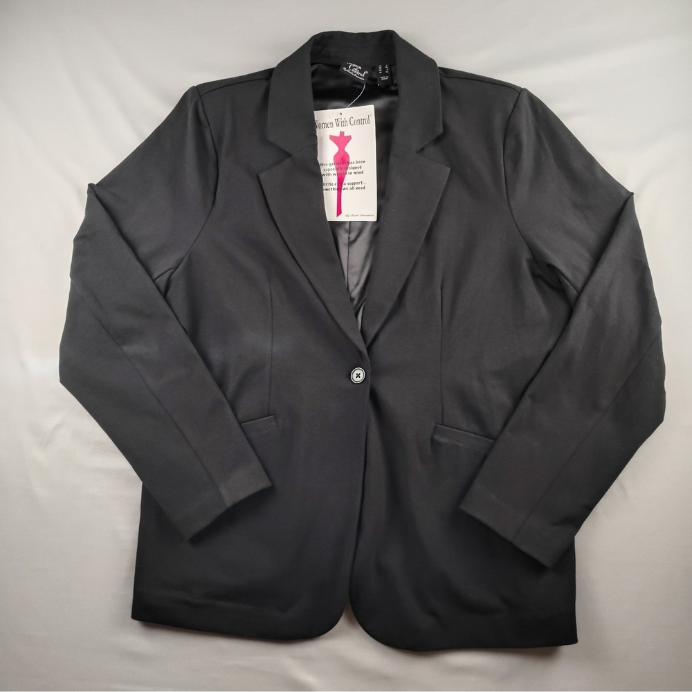 Women With Control Renee Greenstein Blazer Large Black Slimming NWT Jersey Knit